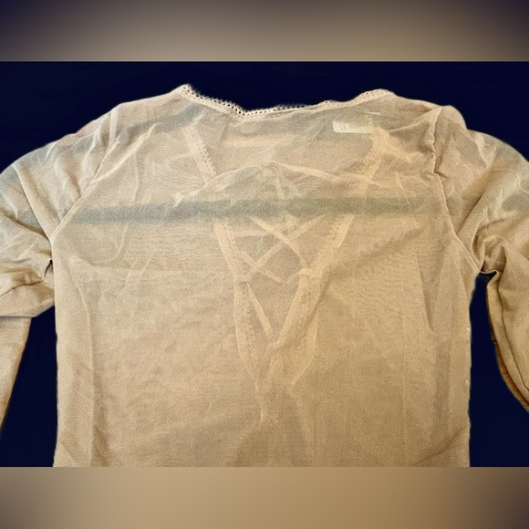 NWT Frederick’s of Hollywood Lola Lee Nude Mesh Teddy, Lace-Up, Garter Straps, S - Picture 9 of 16